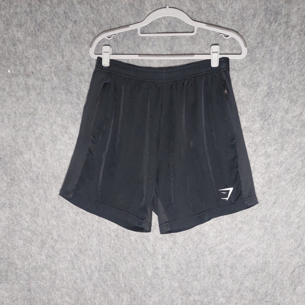 Gymshark Men Shorts L Black Zipper Pockets Mesh Panels Athletic Drawstring